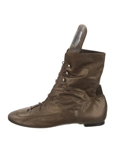 Pre-owned Chanel Perforated Interlocking Cc Logo Lace-up Boots In Brown