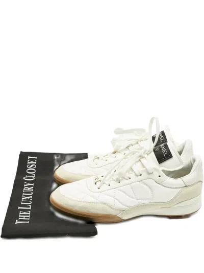 Pre-owned Chanel Perforated Leather Low Top Sneakers In White
