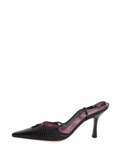 Pre-owned Chanel Perforated Point-toe Slingback Pumps In Black