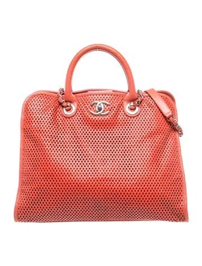 Pre-owned Chanel Perforated Up In The Air Tote In Red