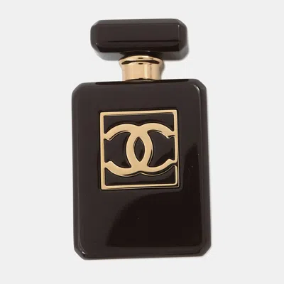 Pre-owned Chanel Perfume Motif Brooch Brown Plastic