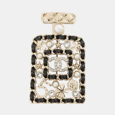 Pre-owned Chanel Perfume Motif Brooch Gold Plated Leather