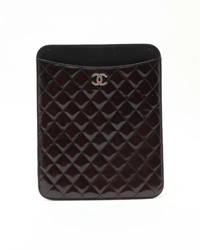 Chanel Petent Brilliant Ipad Case In Burgundy