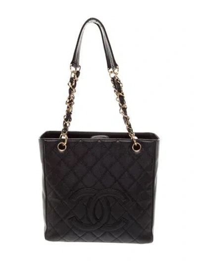 Pre-owned Chanel Petit Shopping Tote In Black