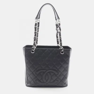 Pre-owned Chanel Petite Shopping Pst Black Leather Tote Bag