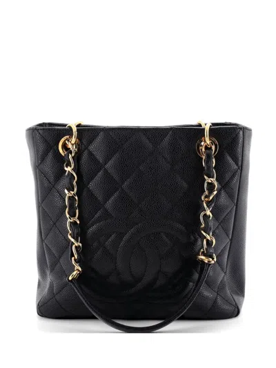 Pre-owned Chanel Petite Shopping Quilted Caviar Tote Bag In Black