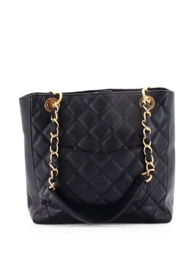 Pre-owned Chanel Petite Shopping Quilted Caviar Tote Bag In Black