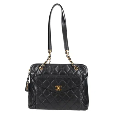 Pre-owned Chanel Petite Shopping Tote Leather Shoulder Bag () In Black