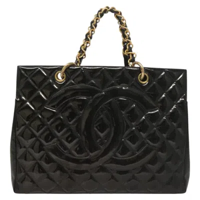 Pre-owned Chanel Petite Shopping Tote Patent Leather Handbag () In Black