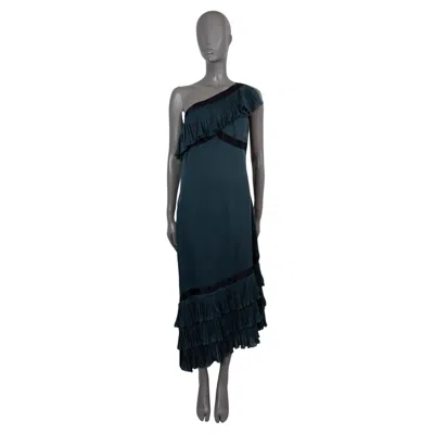 Pre-owned Chanel Petrol Silk 2006 06c Asymmetric Pleat Trim Midi Dress 40 M In Black