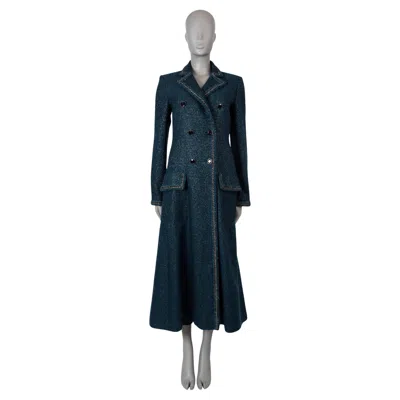 Pre-owned Chanel Petrol Wool 2012 12k Lurex Tweed Maxi Coat Jacket 38 S In Black
