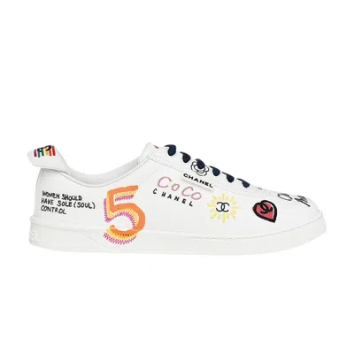 Pre-owned Chanel Pharrell X  Leather Sneaker 'graffiti' | White | Men's Size 46