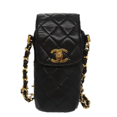 Pre-owned Chanel Phone Case Black Leather Clutch Bag ()