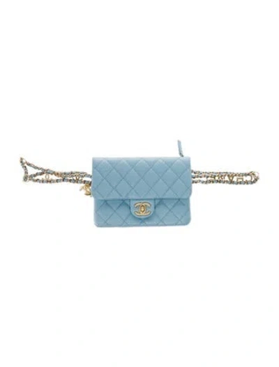 Pre-owned Chanel Pick Me Up Flap Belt Bag In Blue