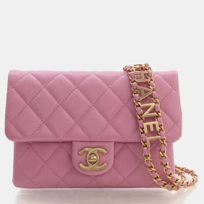 Pre-owned Chanel Pick Me Up Flap Belt Bag Mini Pink Caviar Grained Calfskin Leather Waist Bag