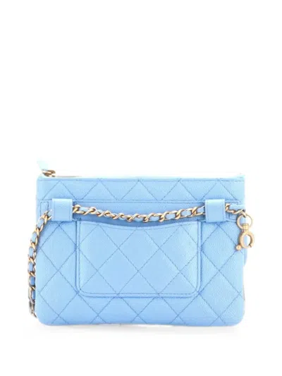 Pre-owned Chanel Pick Me Up Logo Chain Quilted Caviar Belt Bag In Blue