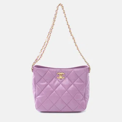 Pre-owned Chanel Pick Me Up Small Purple Lambskin Hobo Bag