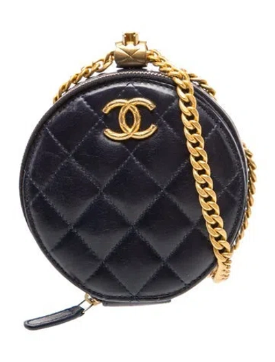 Pre-owned Chanel Pillow Crush Round Clutch W/ Chain In Blue