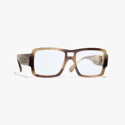 Chanel Pilot Blue Light Glasses In Striped Brown 