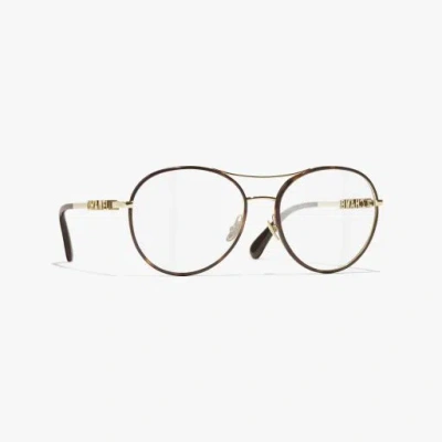 Chanel Pilot Eyeglasses In Gold & Tortoise 