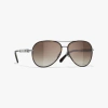 Chanel Pilot Sunglasses In Dark Silver, Tortoise & Brown 