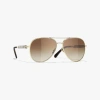 Chanel Pilot Sunglasses In Gold & Brown 