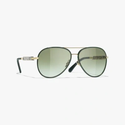 Chanel Pilot Sunglasses In Green