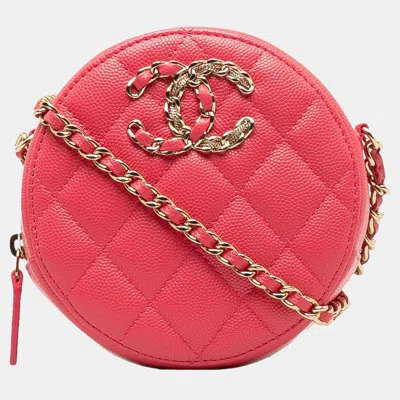 Pre-owned Chanel Pink 19 Round Caviar Clutch With Chain