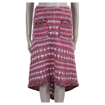 Pre-owned Chanel Pink Alpaca 22a Florence Striped Knit Midi Skirt 36 Xs
