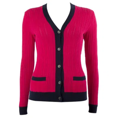 Pre-owned Chanel Pink & Blue Cashmere Blend Cardigan Sweater Xs