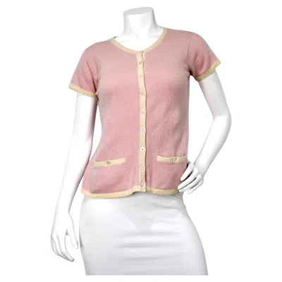 Pre-owned Chanel Pink & Cream Cashmere Cardigan Circa 1996 In White