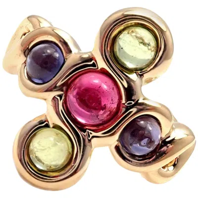 Pre-owned Chanel Pink And Green Tourmaline Yellow Gold Ring