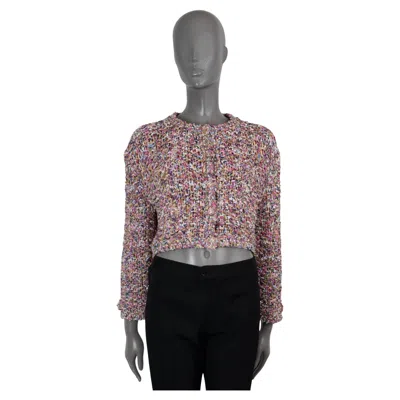 Pre-owned Chanel Pink & Multi Cotton 2021 21p Pearl Embellished Knit Jacket S