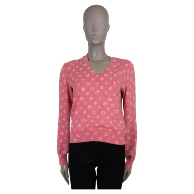 Pre-owned Chanel Pink & White Cotton 23c Monte Carlo Logo Sweater 38 S