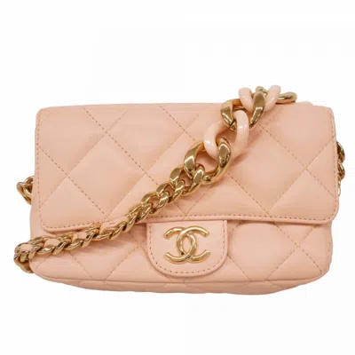 Pre-owned Chanel Pink Beige Leather Chain/shoulder Wallet ()