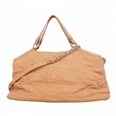 Pre-owned Chanel Pink Beige Leather Tote Bag ()