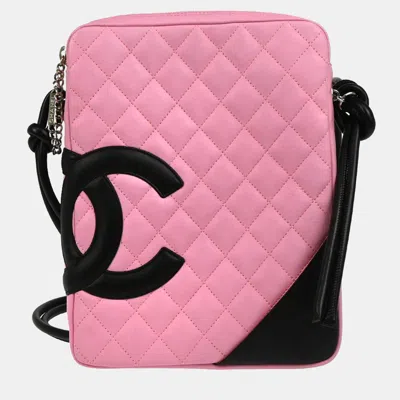 Pre-owned Chanel Pink Black Calfskin Cambon Ligne Crossbody Bag