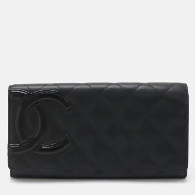 Pre-owned Chanel Pink Black Leather Cambon Line Bifold Wallet