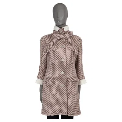 Pre-owned Chanel Pink Black Wool 2016 16a Rome Leather Trim Tweed Coat Jacket 40 M