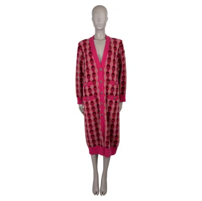 Pre-owned Chanel Pink Brown Cashmere 22k Intarsia Long Knit Coat Jacket 36 Xs