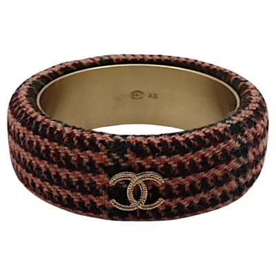 Pre-owned Chanel Pink Brown Tweed & Gold Tone Cc Bangle Bracelet Size Xs, 2013