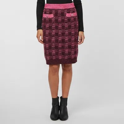 Pre-owned Chanel Pink/ Burgundy Plaid Knit Short Skirt S