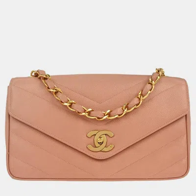 Pre-owned Chanel Pink Calfskin Chevron Shoulder Bag