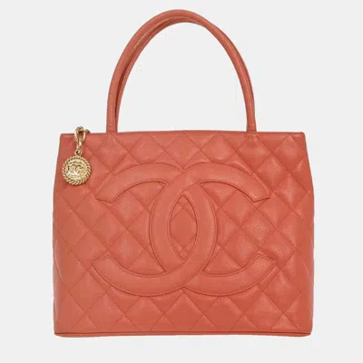 Pre-owned Chanel Pink Calfskin Medallion Tote Handbag
