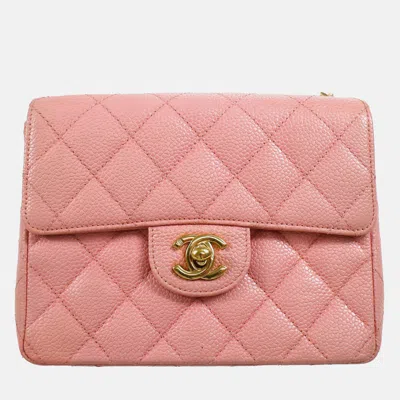 Pre-owned Chanel Pink Calfskin Mini Classic Square Flap Bag