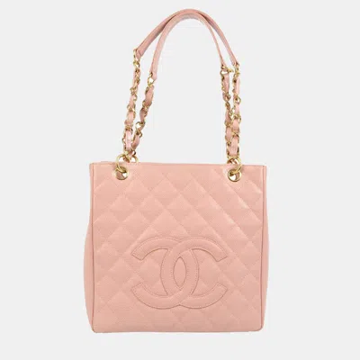 Pre-owned Chanel Pink Calfskin Petite Shopping Tote Pst Tote