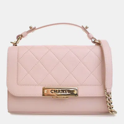 Pre-owned Chanel Pink Calfskin Small Quilted Grained Label Click Flap