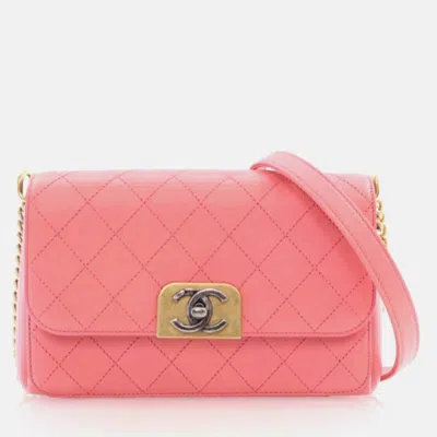 Pre-owned Chanel Pink Calfskin Straight Lines Flap Bag