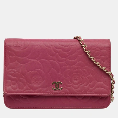Pre-owned Chanel Pink Camellia Wallet On Chain