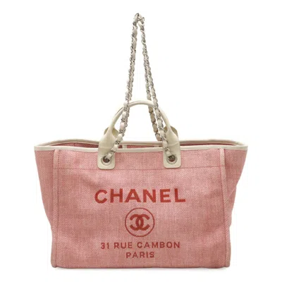 Pre-owned Chanel Pink Canvas Leather Shoulder Bag Tote Bag () In Multi